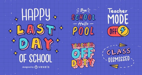 School break vacations lettering badges and quotes