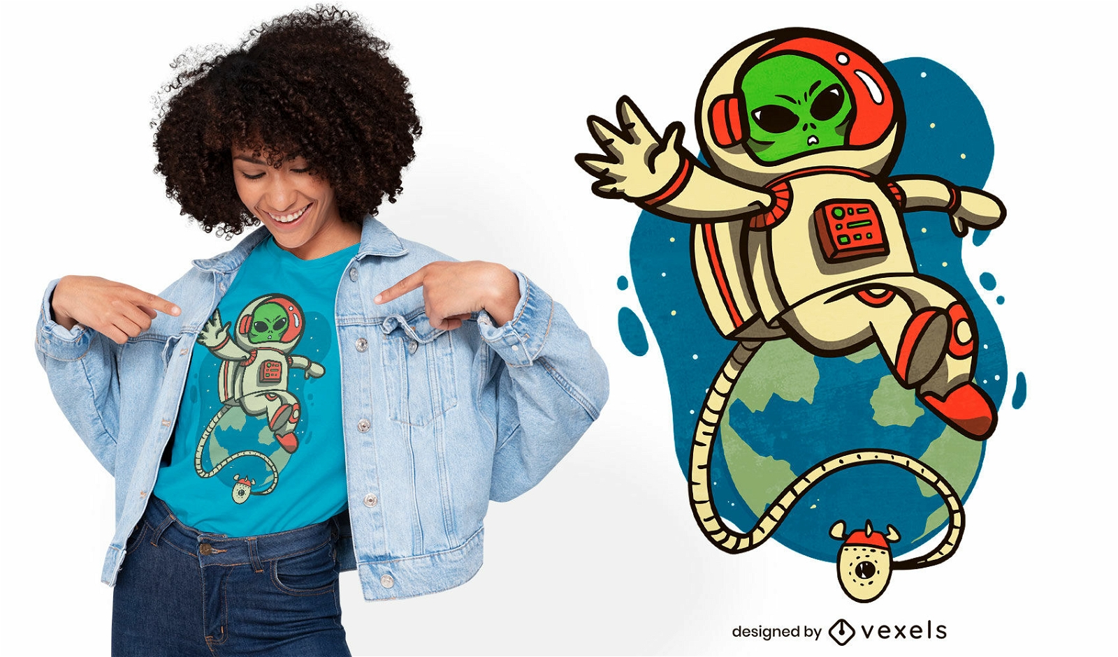 Astronauta alienígena desenho de t-shirt espacial