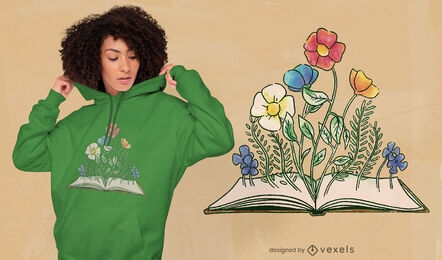 Libro con flores camiseta psd