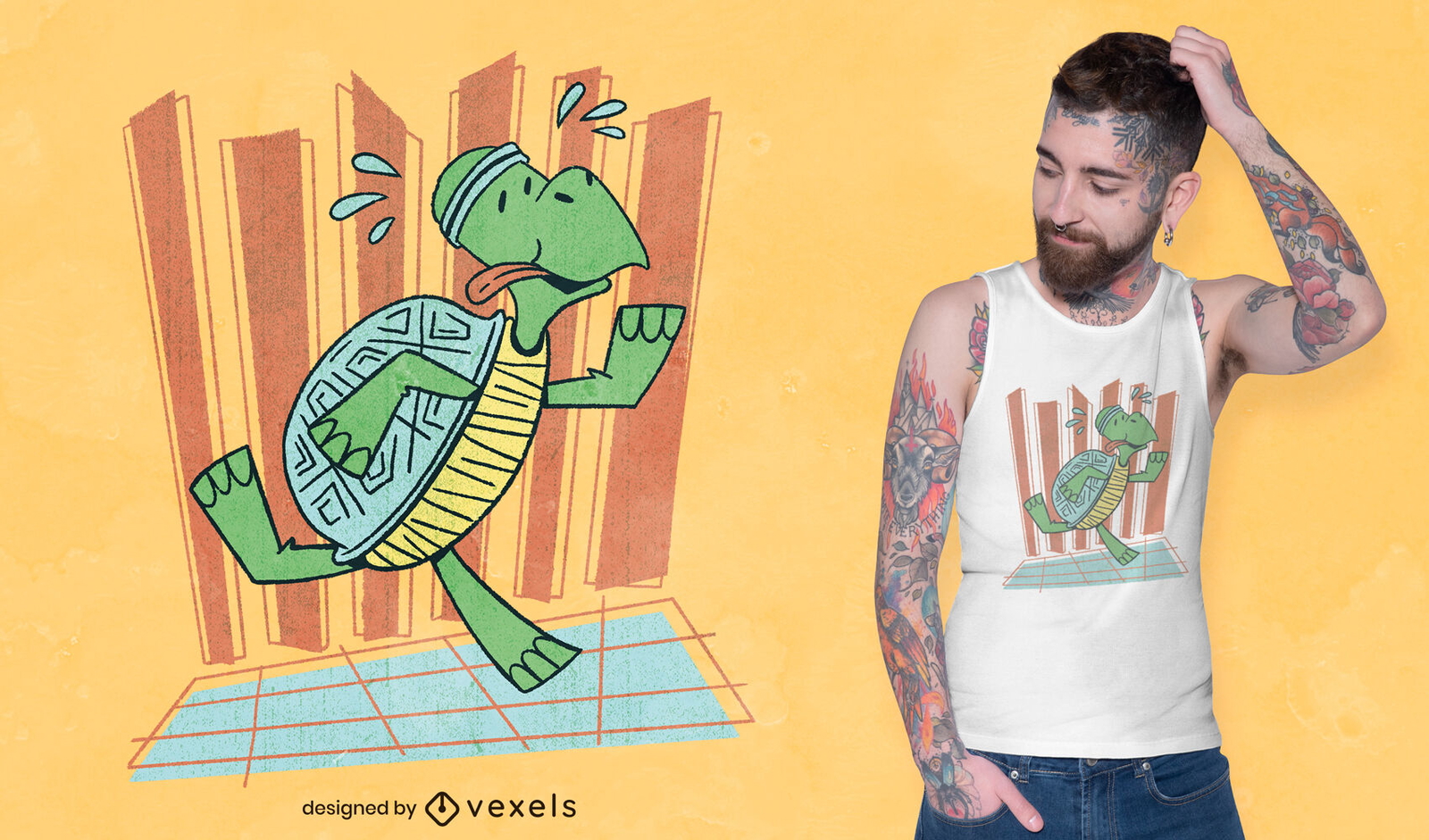 running-turtle-cartoon-animal-t-shirt-psd-psd-editable-template