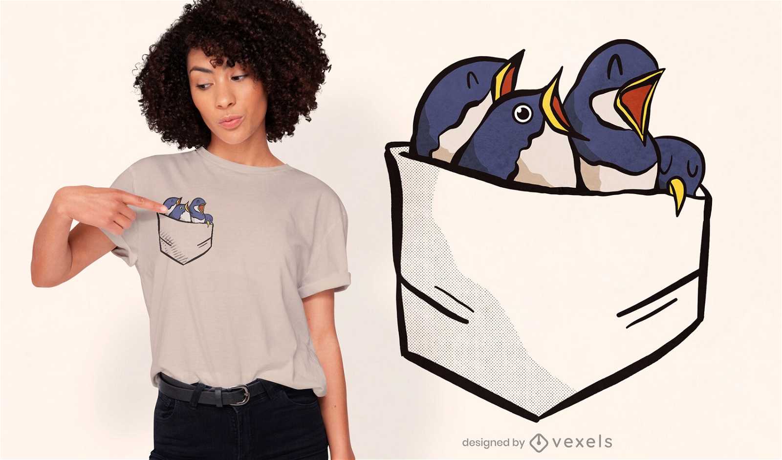 Vogelbabys im Hemdtaschen-T-Shirt-Design