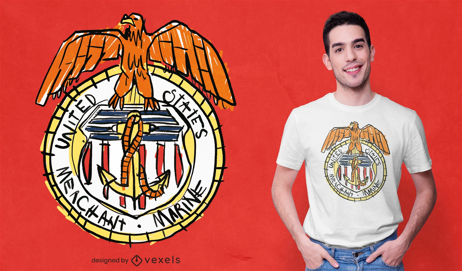 Design de t-shirt doodle de emblema marinho dos EUA