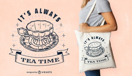 Tea time drink stroke tote bag design