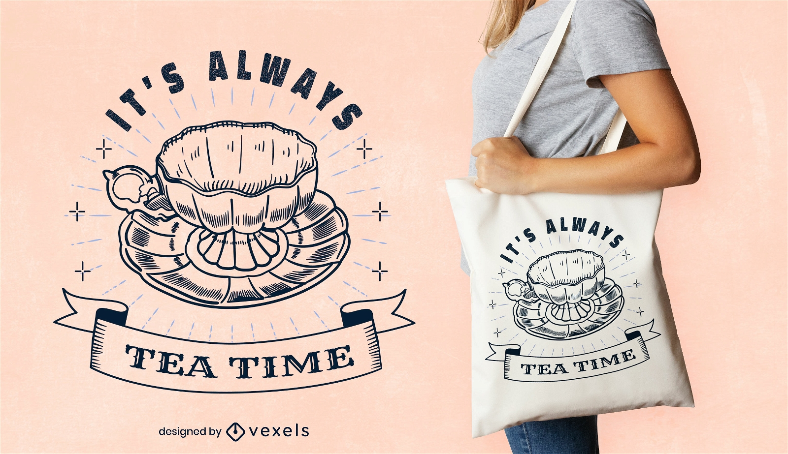 Tea time drink stroke tote bag design