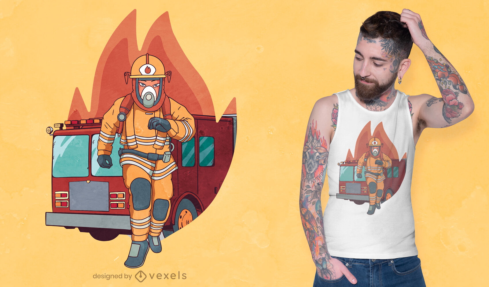 Diseño de camiseta de hombre bombero corriendo