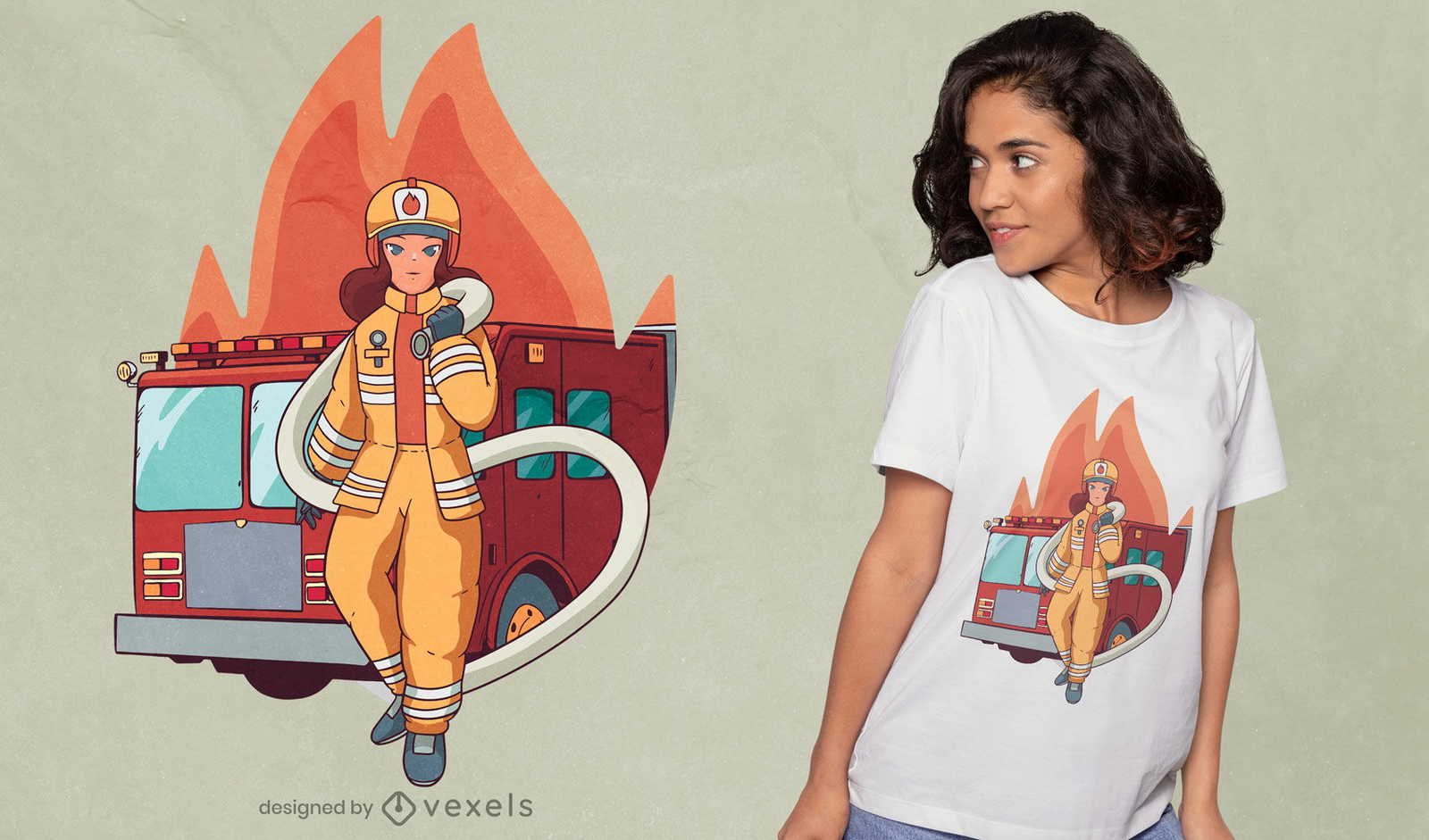 Diseño de camiseta de mujer bombero