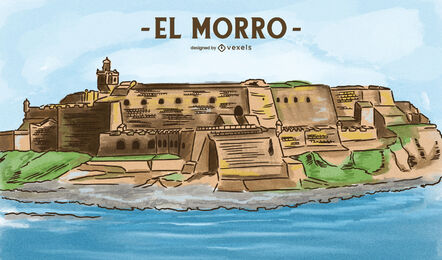 Old San Juan castle fortreess illustration