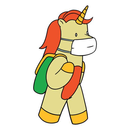 Unicorn with backpack and facemask PNG Design