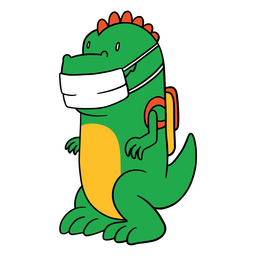 T-rex with face mask and backpack PNG Design Transparent PNG