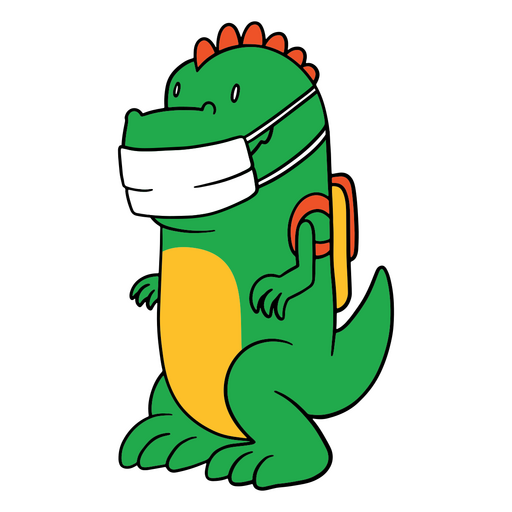 T-rex com máscara facial e mochila Desenho PNG