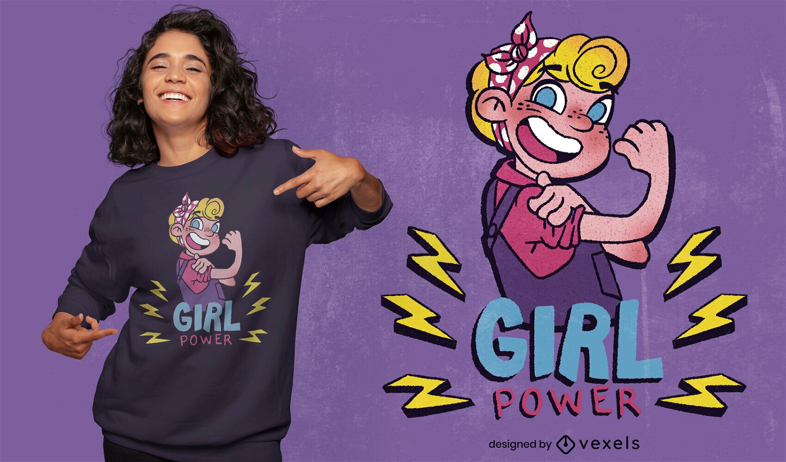 Strong girl power cartoon t-shirt psd