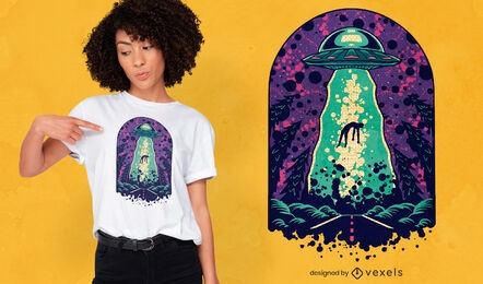 Diseño de camiseta alien abduction space.