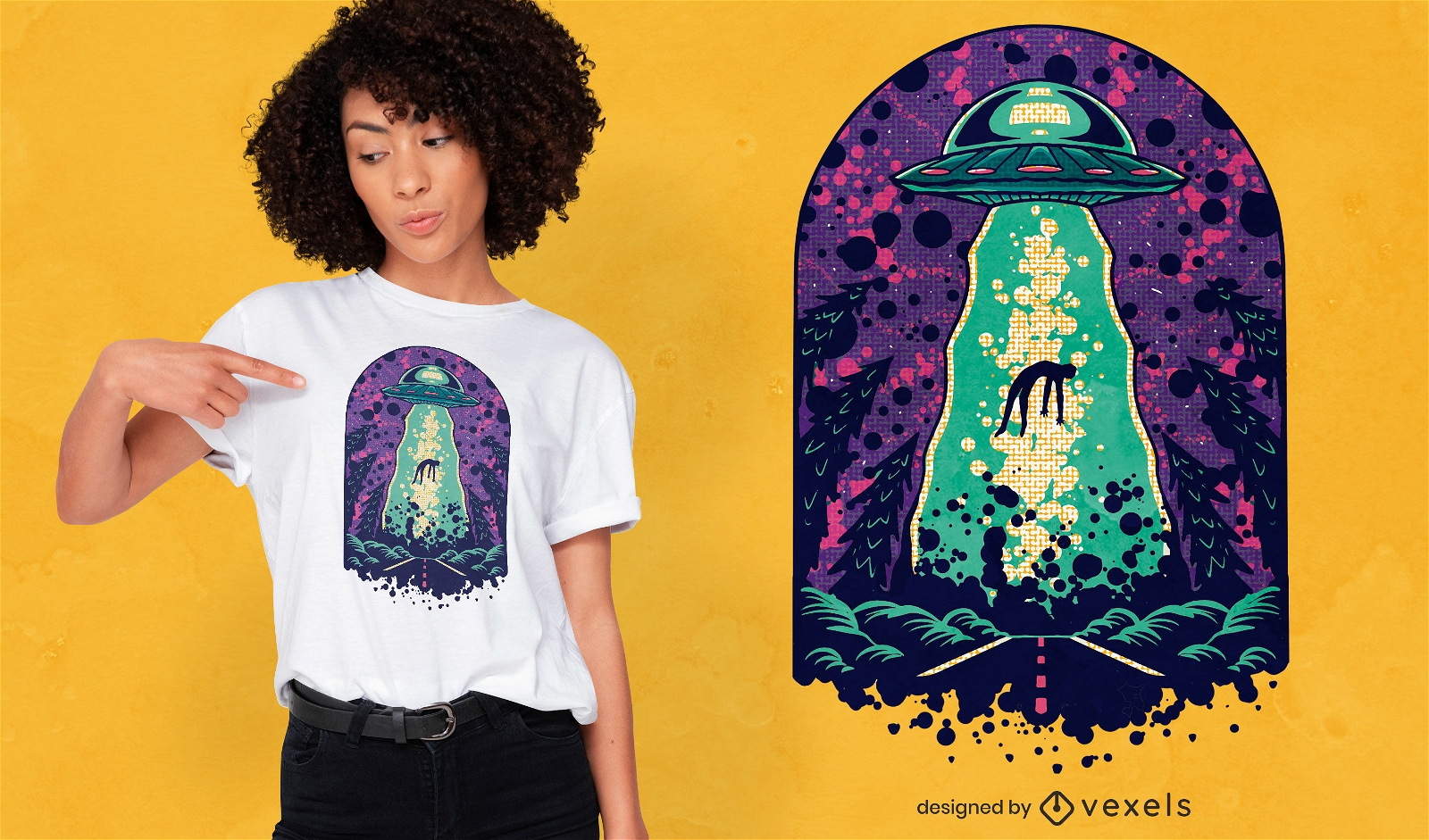 Design de camiseta espacial de abdução alienígena