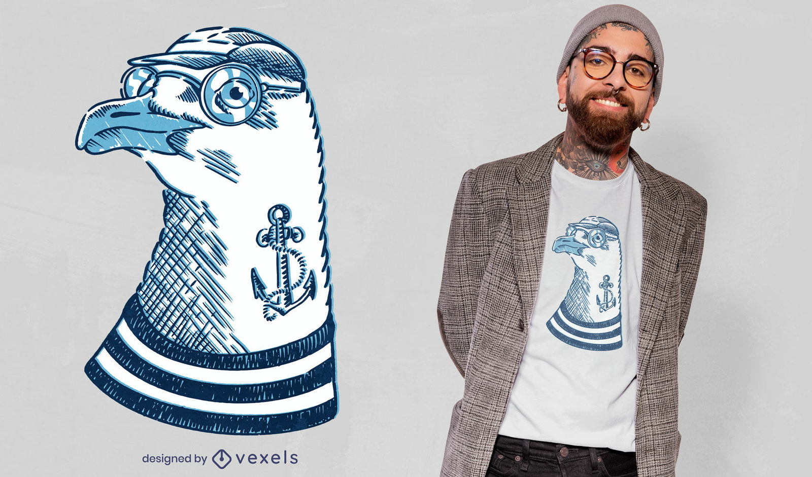 Diseño de camiseta animal pájaro gaviota hipster