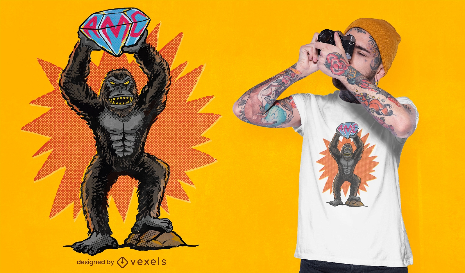 Gorila con diseño de camiseta de gran diamante.