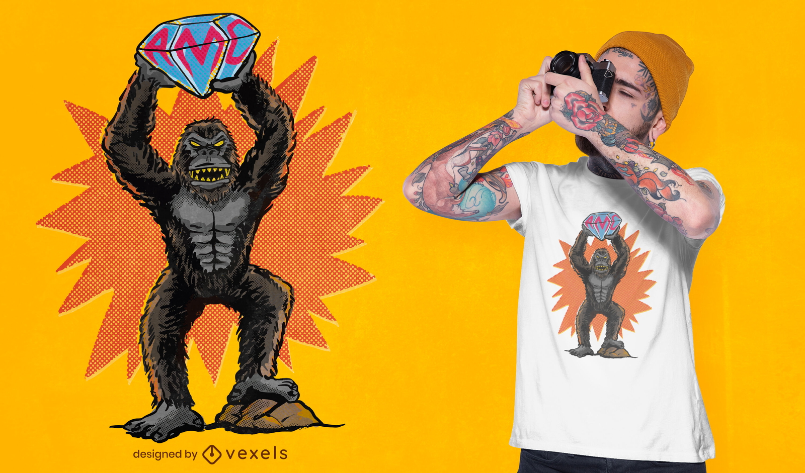 Gorilla mit großem Diamant-T-Shirt-Design