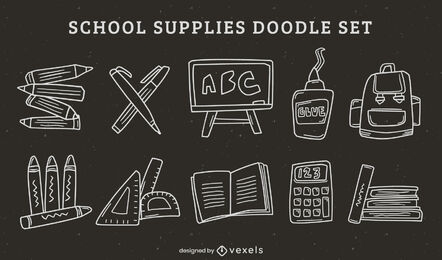 School supplies doodle stroke set