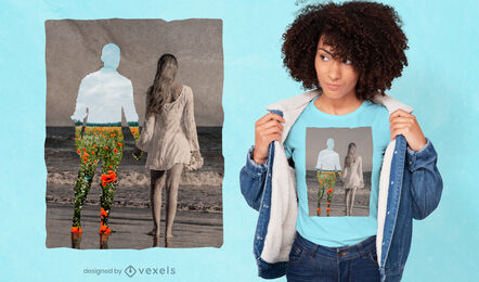 Pareja en la playa recorta collage psd camiseta