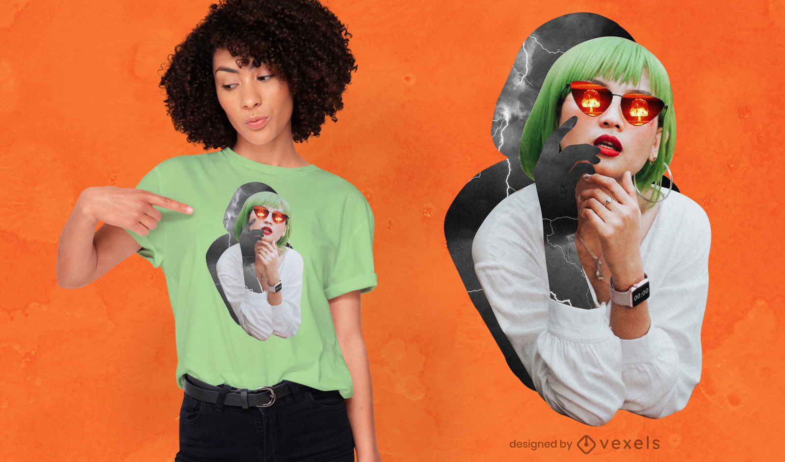 Mädchen Collage ausgeschnitten Bombensturm PSD T-Shirt Design