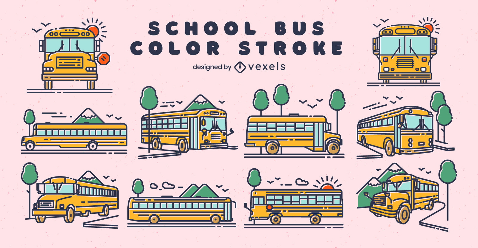 Conjunto de traços coloridos de ônibus escolares