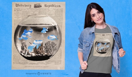Fishbowl Zeitungsillustrations-T-Shirt psd