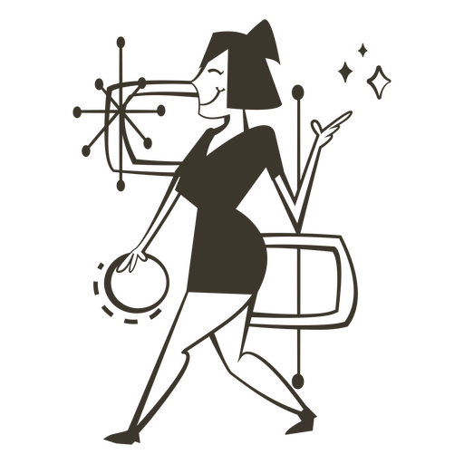 Frau füllte Schlaganfall, der Bowling spielt PNG-Design