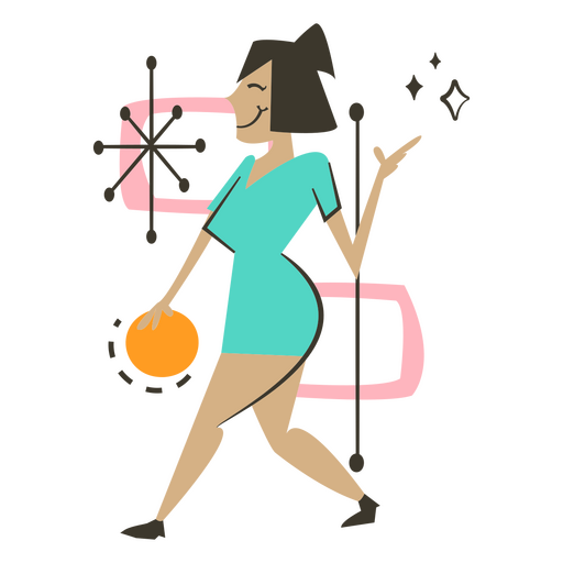 Mujer retro jugando bolos Diseño PNG