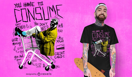 Homem no carrinho consumismo design de camiseta psd