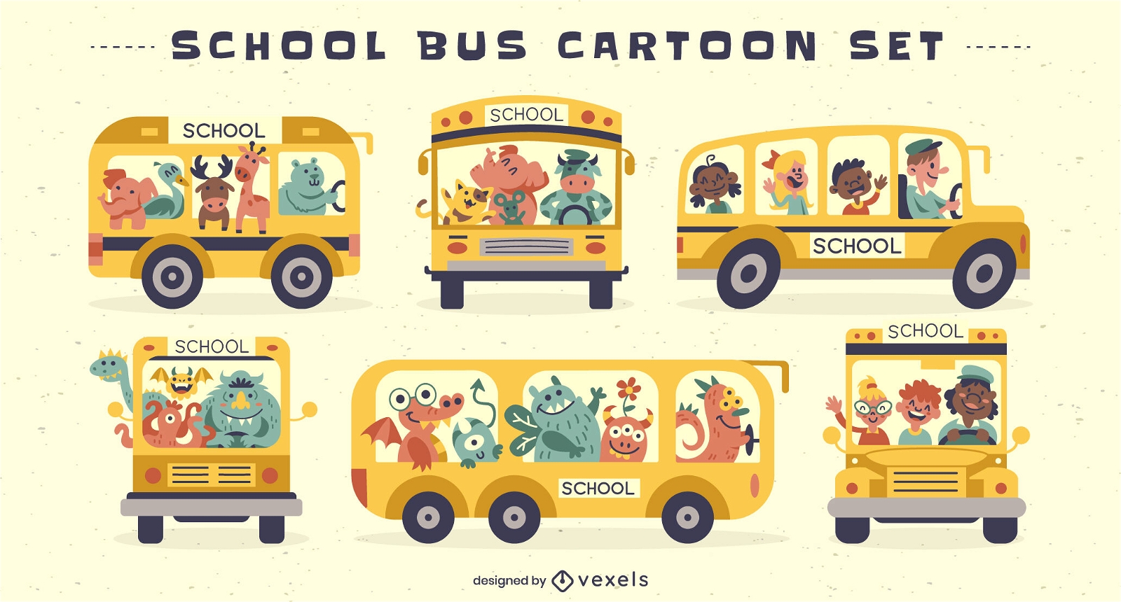 Schulbusse Cartoon-Farbset