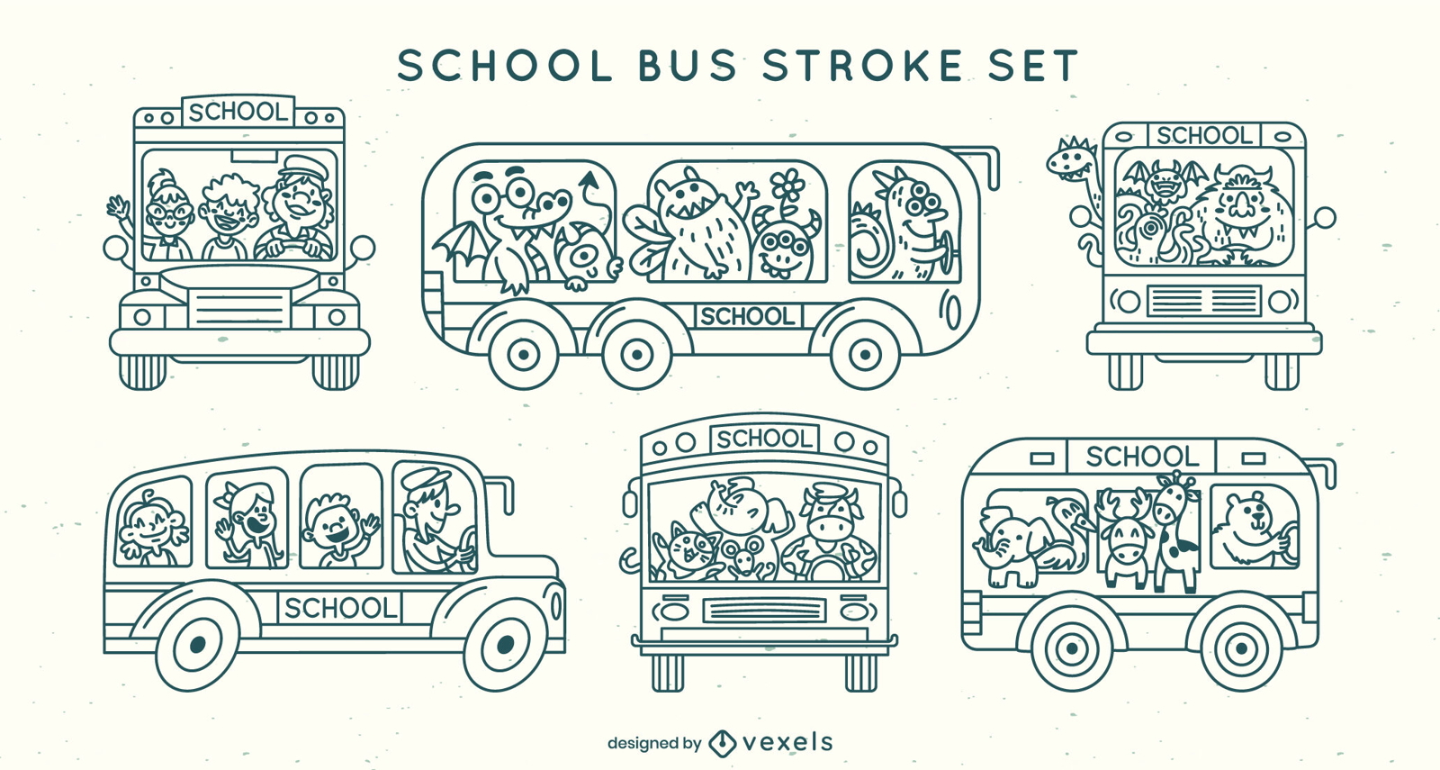 Schulbusse Cartoon-Schlaganfall-Set