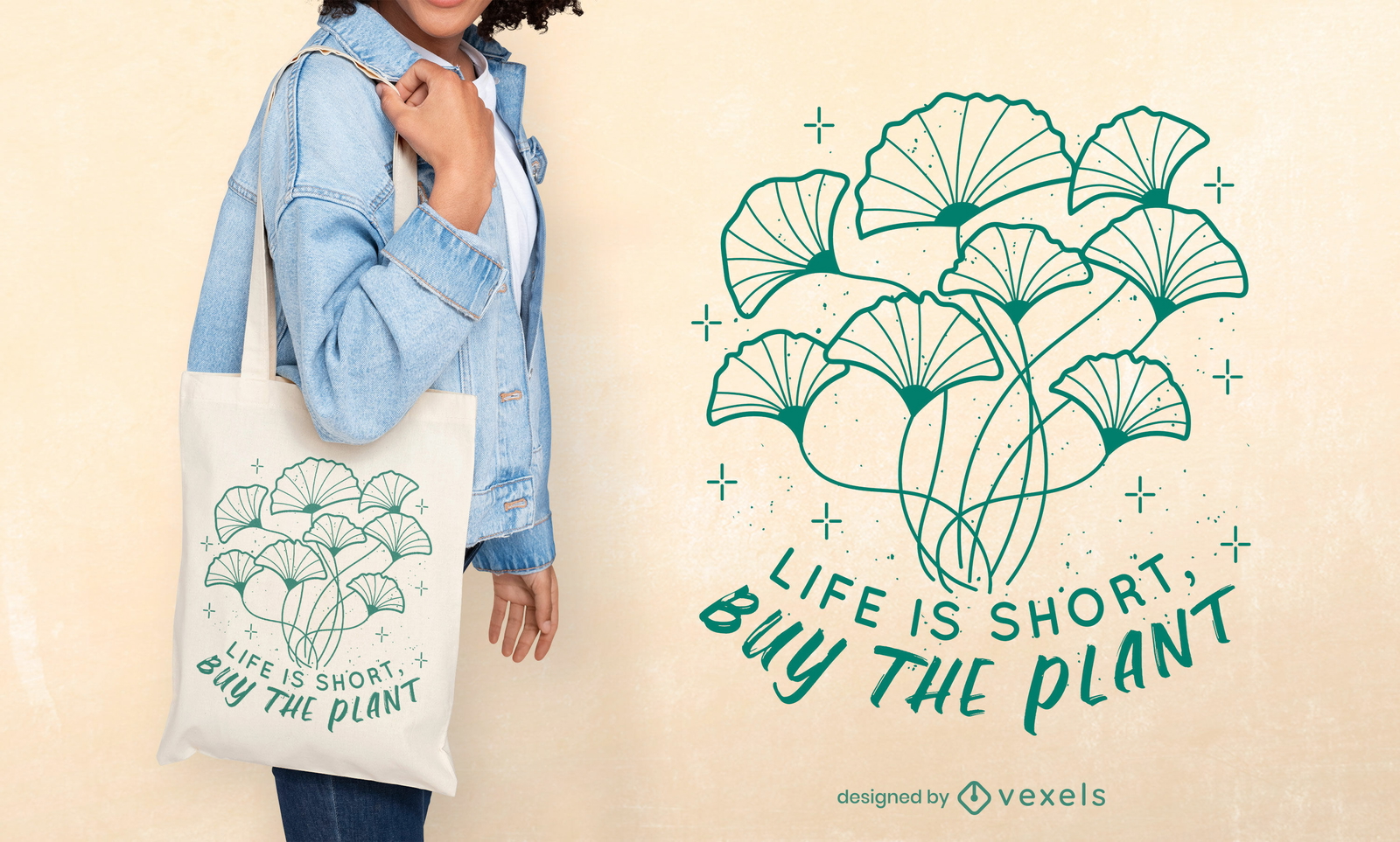 Diseño de bolsa de asas de trazo de naturaleza de plantas