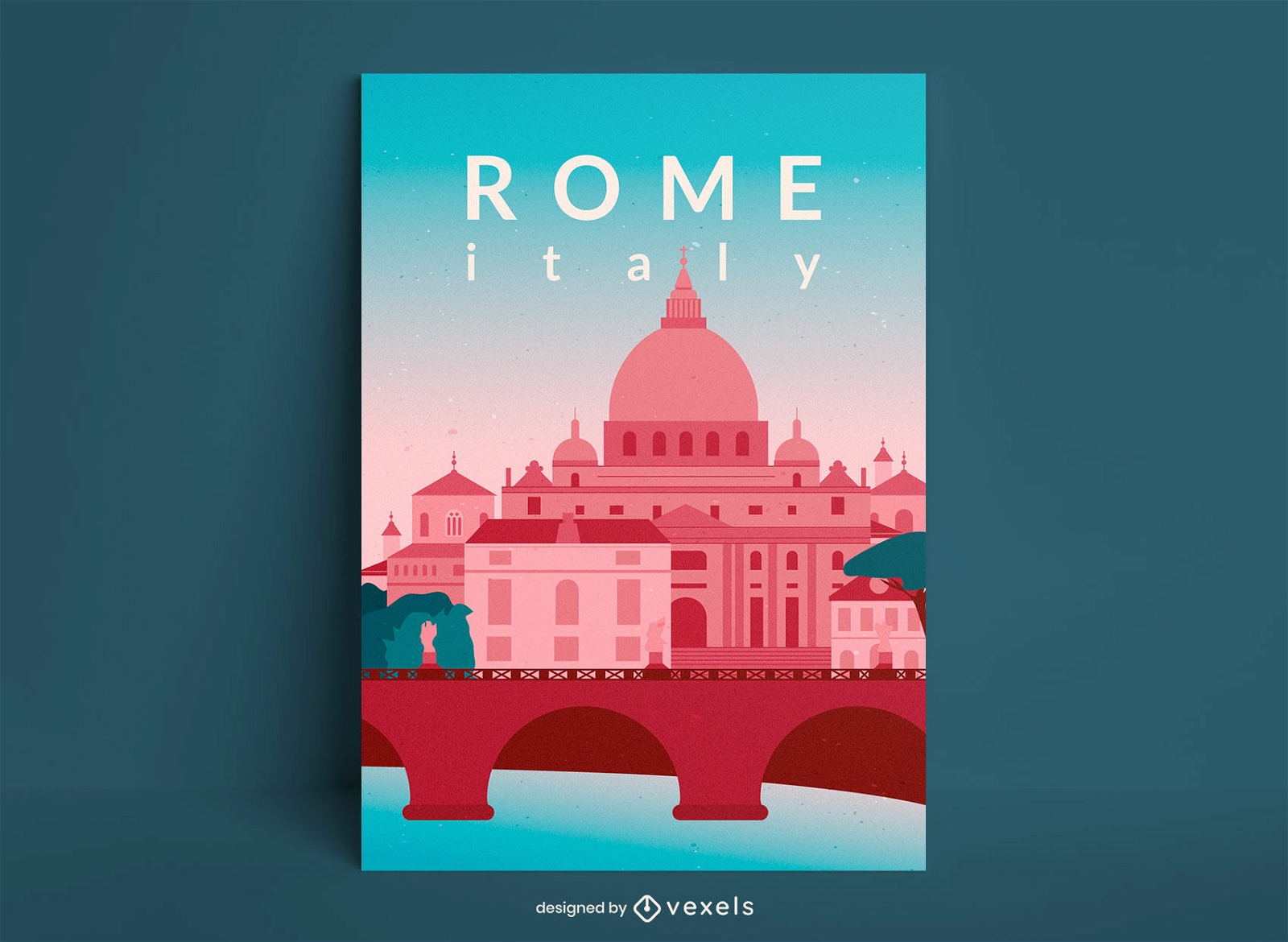 Design de cartaz de viagens para edifícios em Roma itália