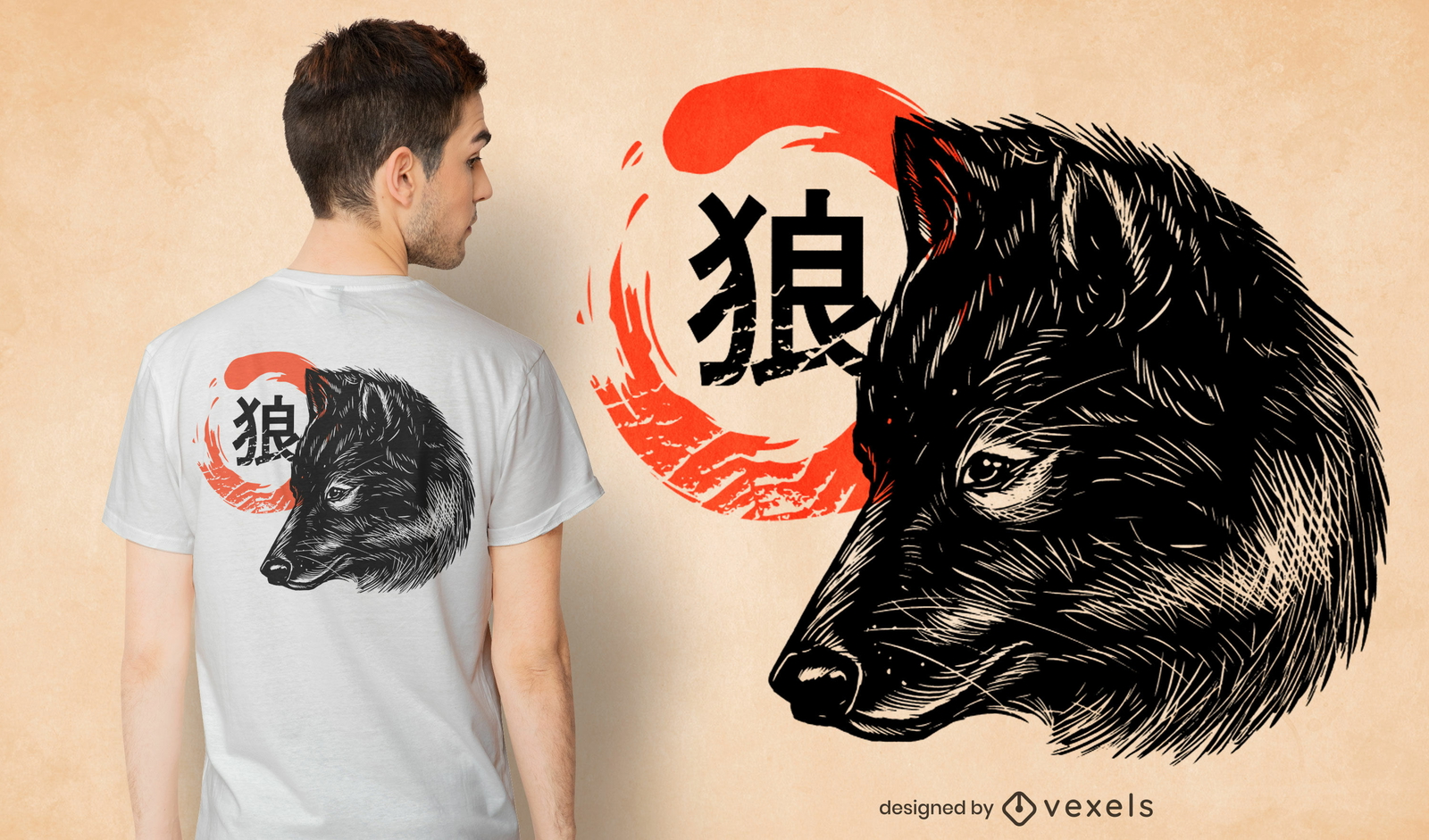 Diseño de camiseta de animal salvaje con cabeza de lobo.