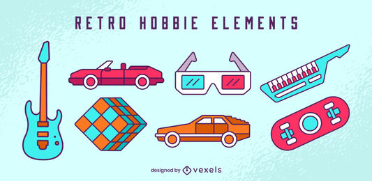 Retro fun elements set color stroke