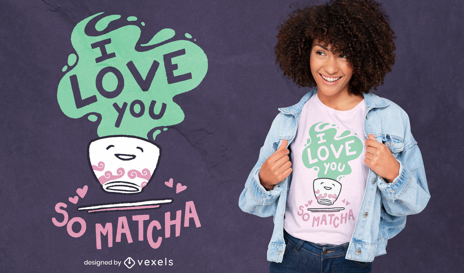 Design fofo de camiseta com chá matcha