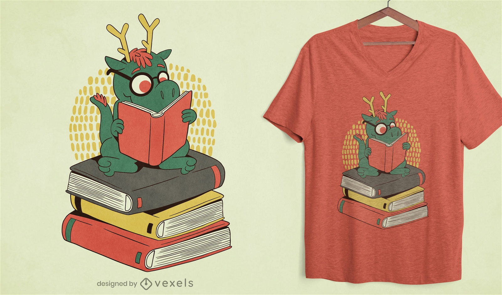 Drache auf Buchstapel-T-Shirt-Design