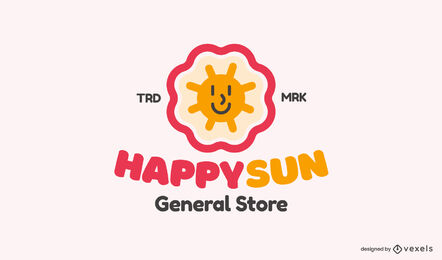 Modelo de logotipo plano de sol feliz