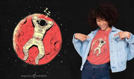 Diseño de camiseta de astronauta durmiendo en la luna.