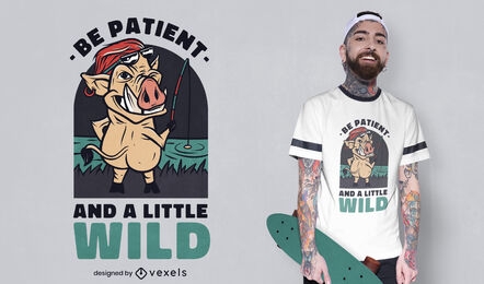 Wild boar fishing cartoon t-shirt design