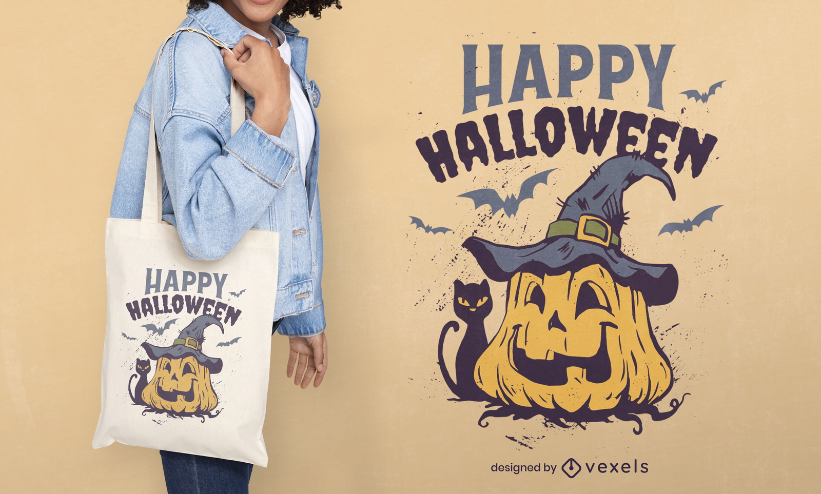 Diseño de bolso tote de calabaza de Halloween