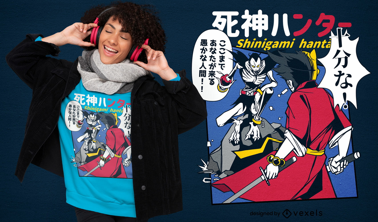 Diseño de camiseta de cómic monstruo japonés.