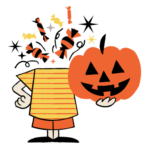 Pumpkin head flat halloween PNG Design