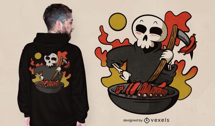 Grim reaper cooking grill t-shirt design