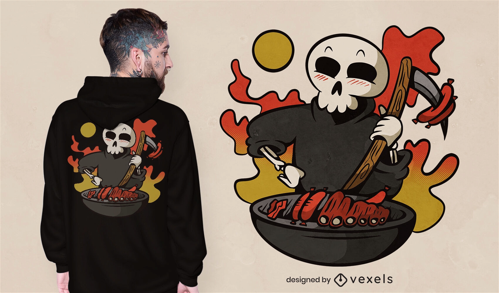 Diseño de camiseta grim reaper cooking grill