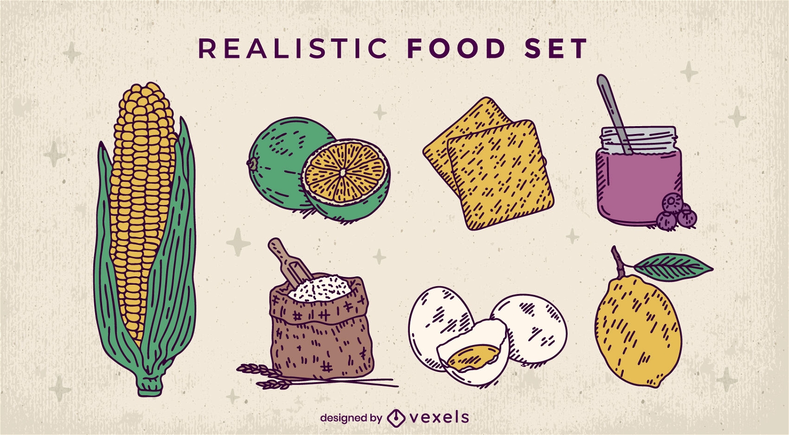 Detailliertes Set der Lebensmittelelemente-Zutaten