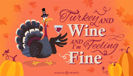 Thanksgiving cartoon turkey lettering design
