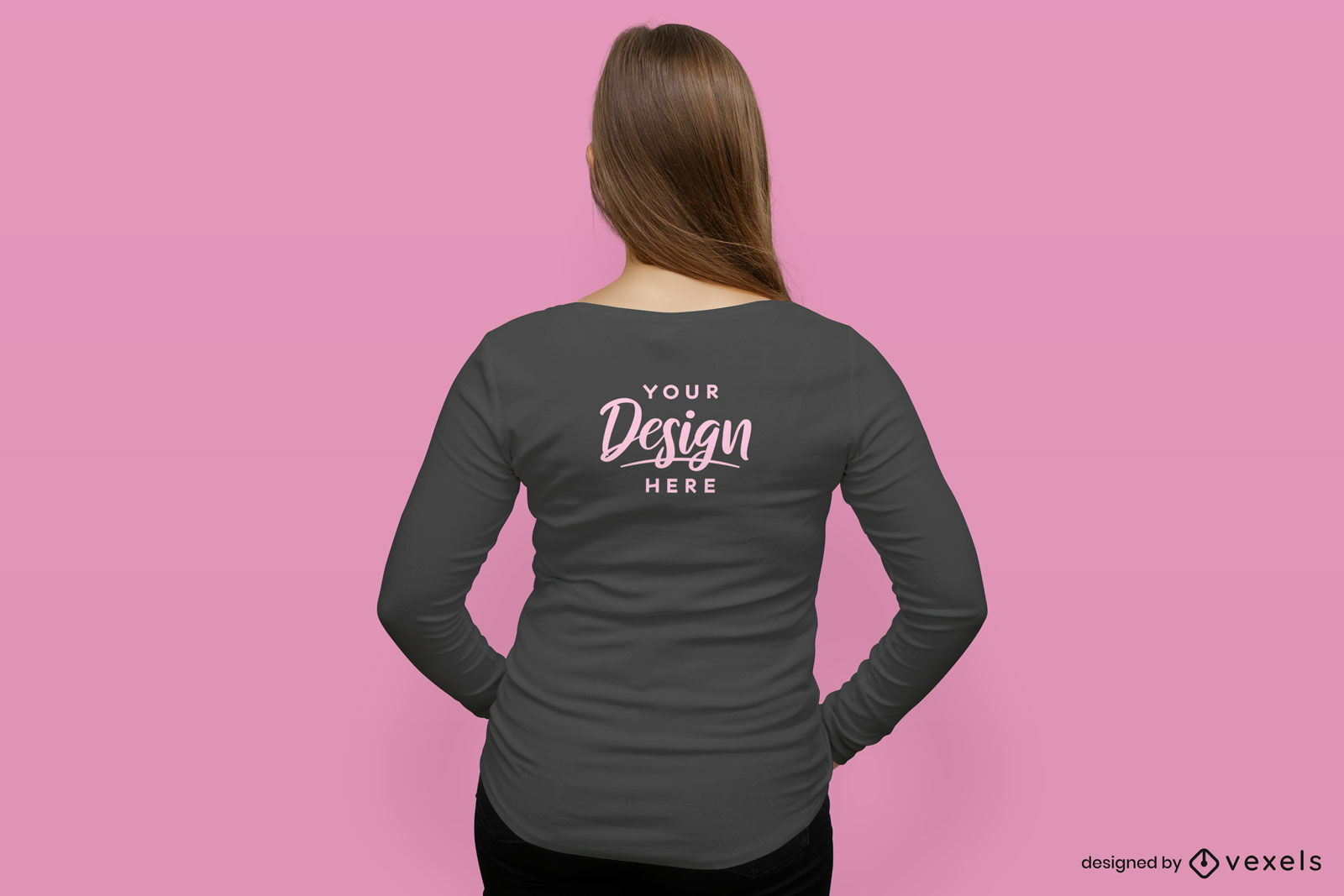 Black long sleeve t-shirt girl mockup back