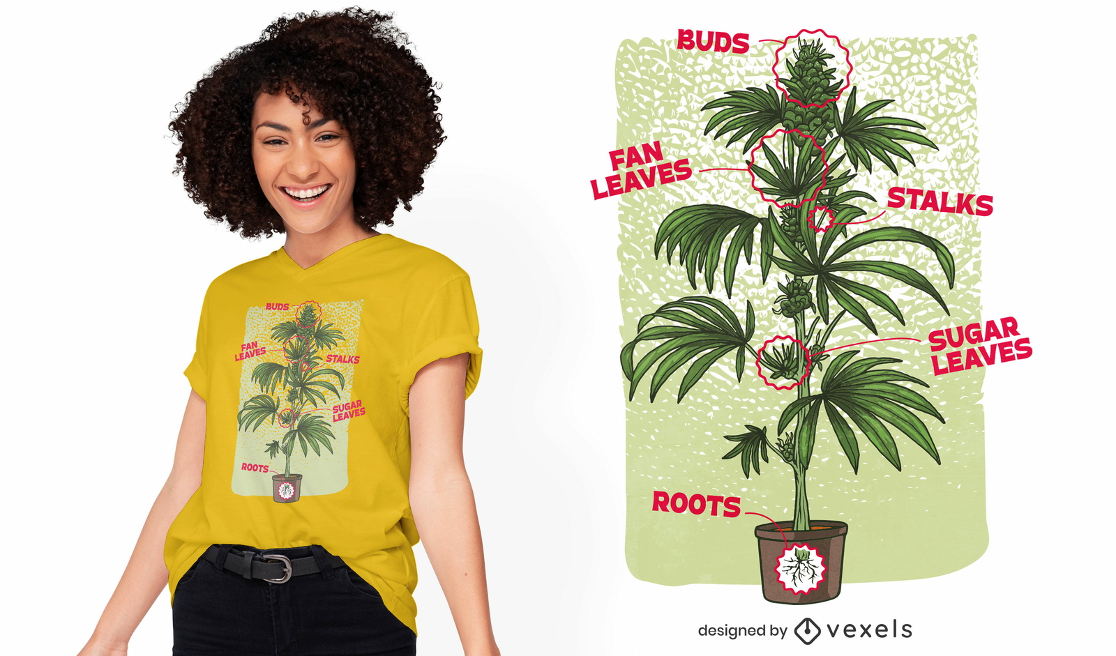 Diseño de camiseta de naturaleza de gráfico de planta de cannabis.