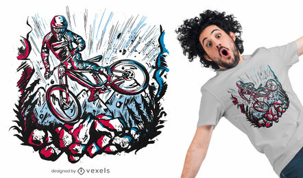 Diseño de camiseta de truco de motociclista cuesta abajo
