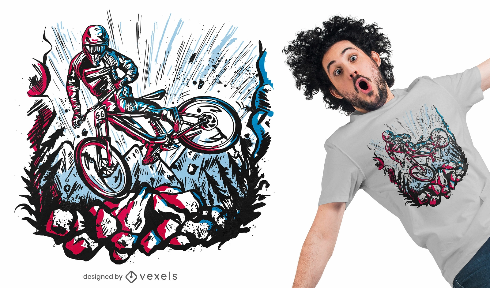 Design de camiseta de acrobacias de motociclista em declive